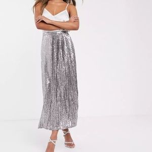 ASOS sequin double layered pleat sequin midi skirt